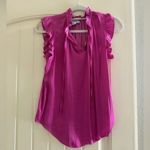 cupcakes & cashmere Magenta Ruffle Tie-Neck Sleeveless Blouse